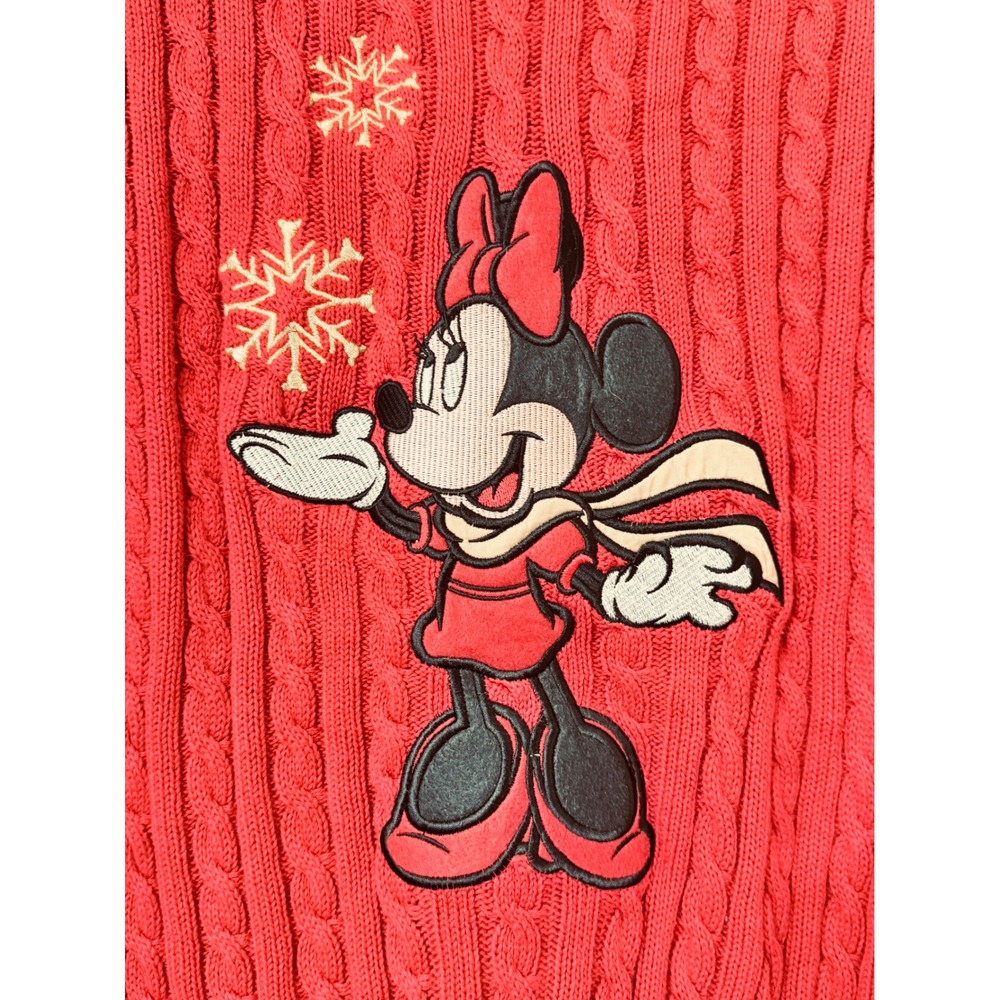 Disney Store Minnie Mouse Red Cable Knit Sweater Winter Snowflake Women XL - Picture 4 of 10